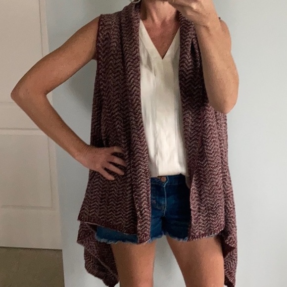 Wine & Ivory Color Open Cardigan - Picture 9 of 9